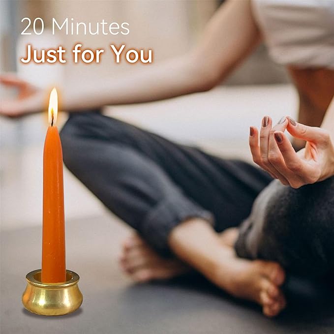 Mini Taper Candle Meditation Candles,Pumpkin 20 Minute Prayer Candlestick Dripless Beeswax Candles with Brass Candle Holder for Yoga & Spiritual Rituals,30-ORABRO