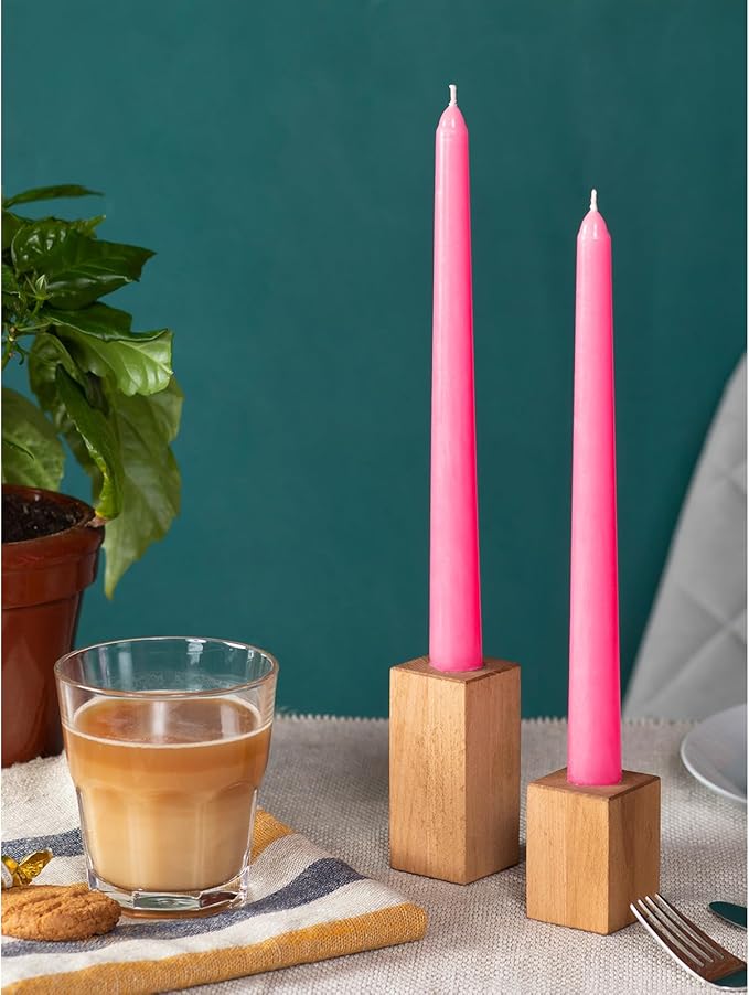 CANDWAX 8 inch Pink Taper Candles Pack of 4 - Unscented Smokeless Dripless Tall Candlesticks - Perfect as Easter Candles and for Holidays, Ordinary Dinners and Special Occasions - Pink Candle Sticks