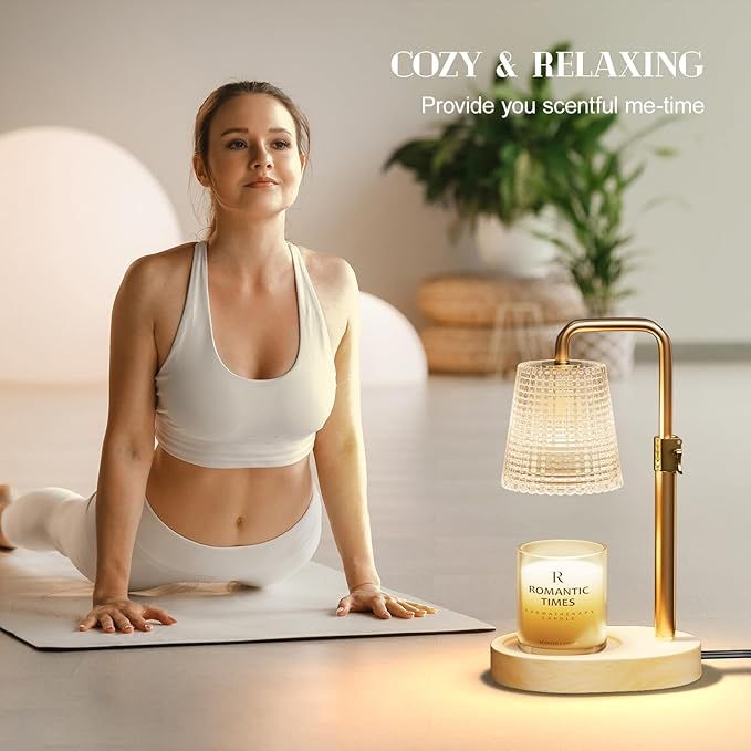 Aluminum Candle Warmer Lamp with Timer Dimmer: Adjustable Height Flameless and Smokeless Safety Candle Lamps, Birthday Gifts for Women Mom, House Warming Gifts New Home Decor - Transparent Glass