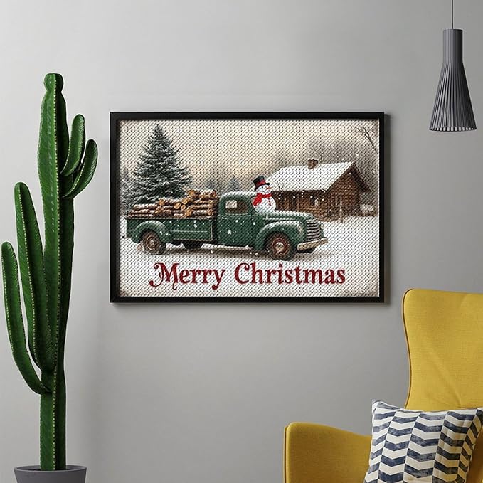 AIVKIEJK Diamond Painting Kits for Adults - Christmas Truck with Snowman & Cabin Winter Painting DIY 5D Full Drill Diamond Dots Paintings with Diamonds Gem Art and Crafts Home Decor 8"x12"