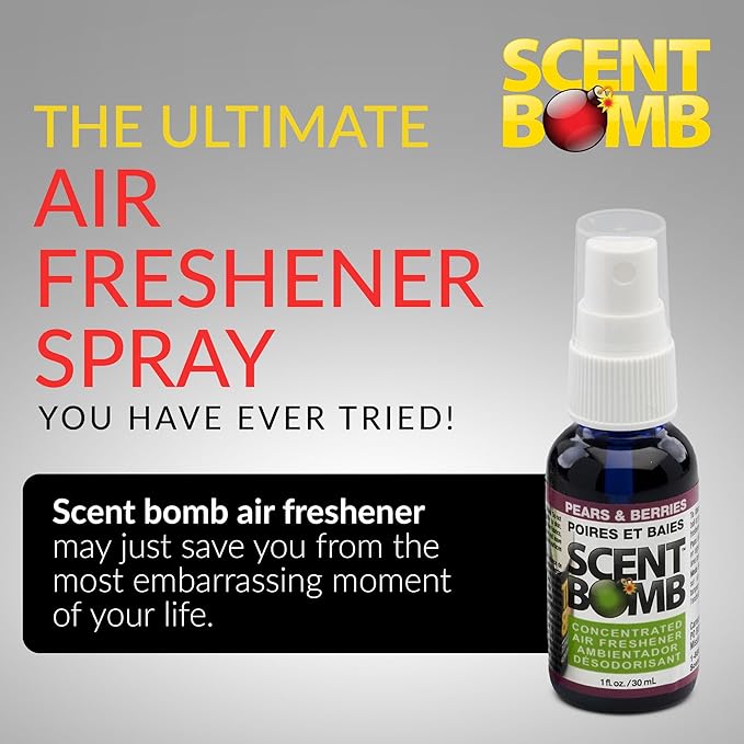 Scent Bomb Air Freshener Spray, Long-Lasting Odor Eliminator - Effective Deodorizer for Home & Car, Fresh Room Spray for Kitchen, Bathroom & Smell Neutralizer - 1 oz Pack of 4, Pears and Berries Scent