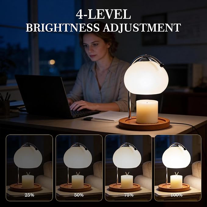 Topyond Candle Warmer Lamp with Extra-Large Solid Wood Tray, Candle Warmer, Dimmable Vintage Aromatherapy Table Lamp, Bedroom Desk Decor Gift for Women and Home Decorators Valentine's Day