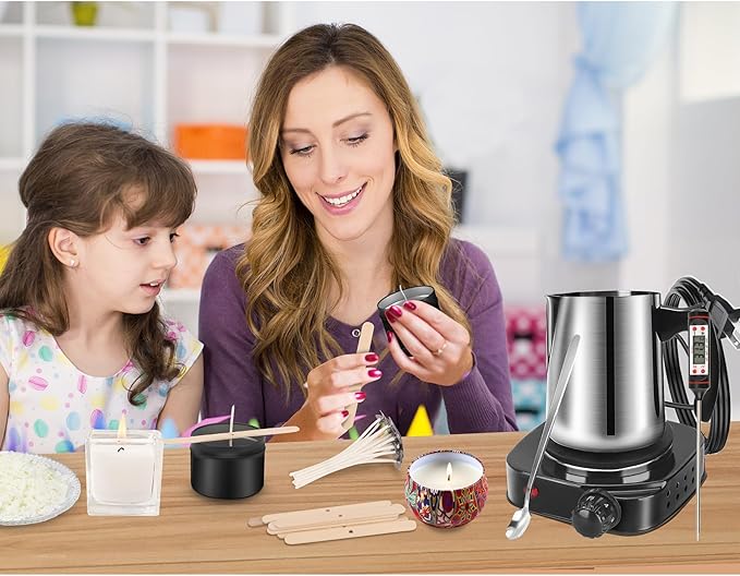 Haccah Candle Making Kit, Wax Melter for Candle Making Supplies, Candle Wax Warmer for Adults,Beginners, Including 500w Electric Stove,900ml Melting Wax Pouring Pot, Thermometer, Spoon, Candle Wick