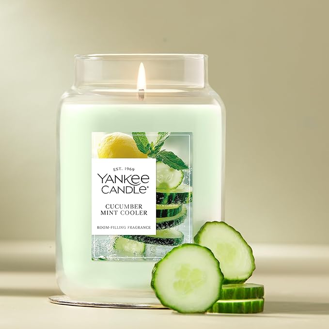 Yankee Candle Cucumber Mint Cooler Scented Candle, 22oz Large Jar with up to 150 Hour Burn Time, Giftable