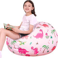 Lukeight Dinosaur Stuffed Animals Storage Bean Bag Chair Cover Only (Ships Empty, No Filling) - Velvet YKK Zipper Beanbag Cover for Kids Big kids, Washable Plush Toy Organizer, X-Large 30" D x 18" H