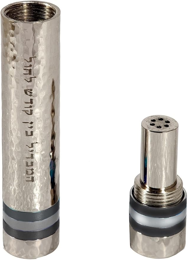 Havdallah Set for Travel Yair Emanuel Hammered Nickel Designed with Colored Rings (Black Rings)