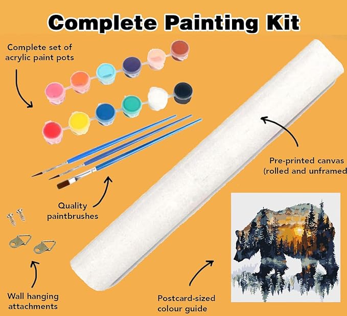 Paint by Numbers for Adults Forest Bear Paint by Numbers Kits for Beginner, DIY Acrylic Paint by Number on Canvas Easy Animal Paint by Numbers for Adults Home Wall Decor 16X16 Inch Without Frame
