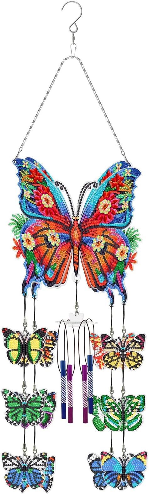 Butterfly Gem Art Wind Chime 5D DIY Kits Butterfly Diamond Art Painting Wind Chimes Hanging Ornaments Double Sided Special Shaped Crystal by Number Mosaic Wind Chime Pendant for Yard Tree Patio Decor
