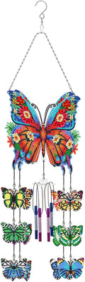 Butterfly Gem Art Wind Chime 5D DIY Kits Butterfly Diamond Art Painting Wind Chimes Hanging Ornaments Double Sided Special Shaped Crystal by Number Mosaic Wind Chime Pendant for Yard Tree Patio Decor
