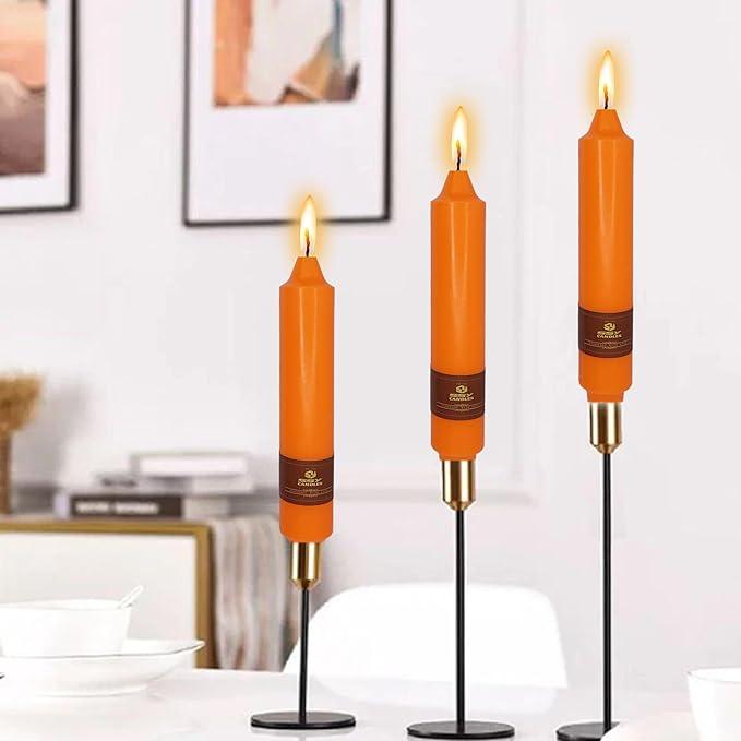 Unscented Taper Candle 4 PCS Orange Candle 7 inch Colored Candlesticks Smokeless Candle for Halloween Thanksgiving Day Dinner Household Décor Candlesticks