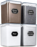 Wildone Large Food Storage Containers 5.2L /175oz, 4 Piece BPA Free Plastic Airtight Food Storage Containers for Flour, Sugar, Baking Supplies, Kitchen & Pantry Containers with 20 Labels - Gray