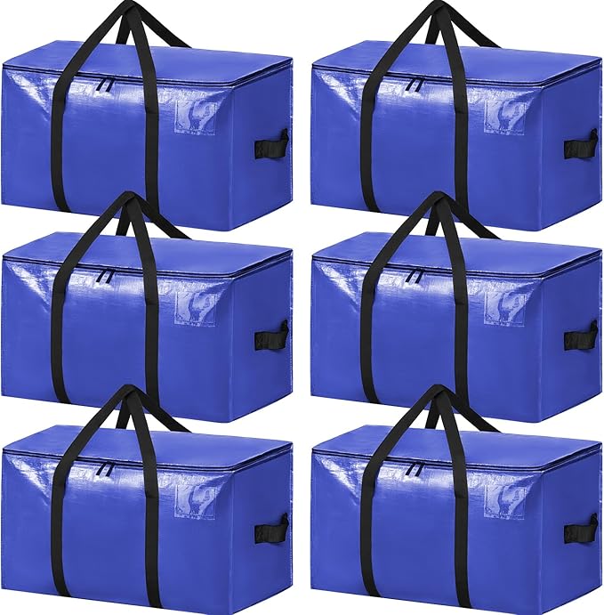 BAGAIL Heavy Duty Moving Bags with Strong Handle, Extra Large Moving Boxes, Storage Tote for Clothes, College Moving Supplies(Dark Blue, 6 Pack)