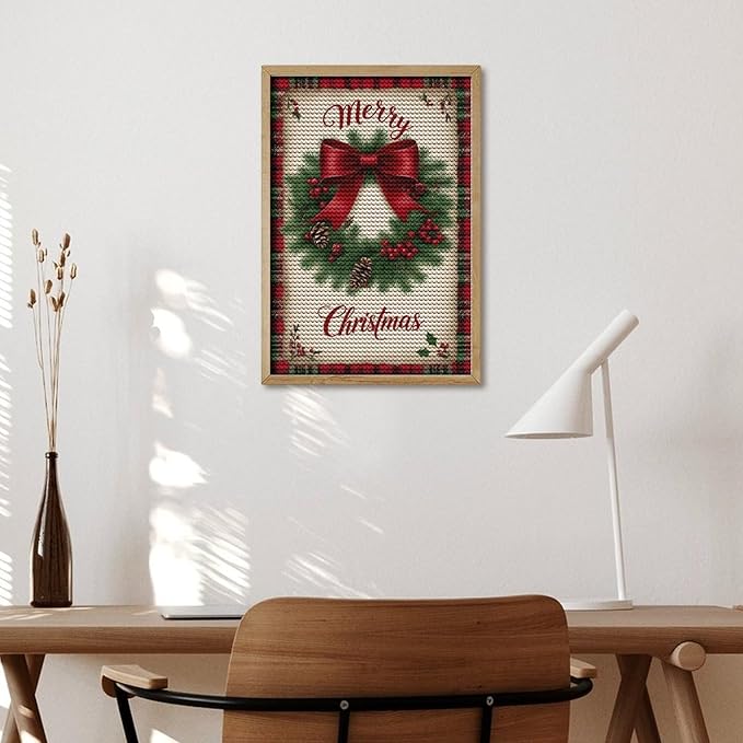 AIVKIEJK Diamond Painting Kits for Adults - Merry Christmas Red Bow & Pine Cones Painting DIY 5D Full Drill Diamond Dots Paintings with Diamonds Gem Art and Crafts Home Decor 8"x12"