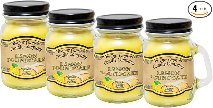 Our Own Candle Company Lemon Poundcake Scented Mini Mason Jar Candle, 3.5 Ounce (4 Pack)