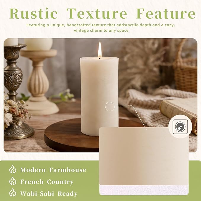 6 Pack Soy White Pillar Candles,Natural Soybean Pillar Candles,540 H Long Lasting Burning-Unscented,Dripless and Smokeless Rustic White Hand-Poured Candles Dinner Table,for Wedding,Home Decor 2.8x6in