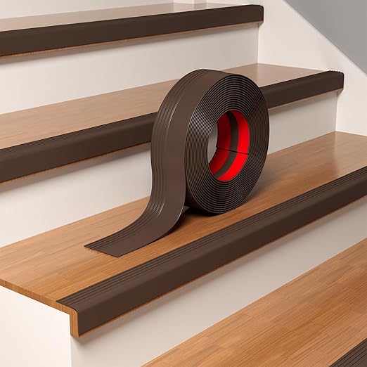 Heavy-Duty Stair Edge Trim, 20FT Vinyl Rubber Stair Nosing, Non-Slip Self Adhesive Stair Edge Protector Suitable for Indoor/Outdoor Stairs, Non-Slip and Waterproof