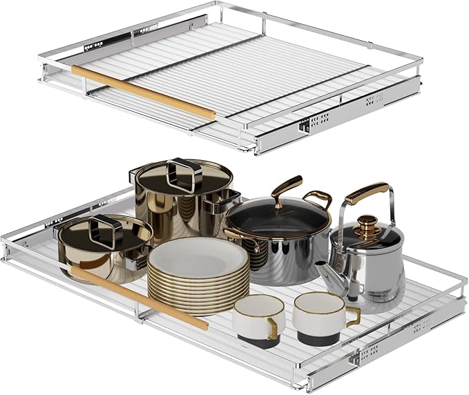 SANNO Pull Out Cabinet Organizer, Heavy Duty Steel Metal cabinet drawers slide out, Expandable Slide Out Shelves Requires At Least 23.1 to 39.9" W Cabinet Opening