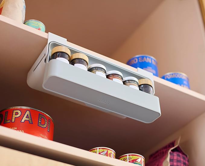 Joseph Joseph CupboardStore Under-Shelf Spice Rack – Space-Saving Kitchen Organizer, Made from Recycled Plastic