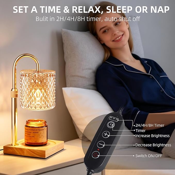 Candle Warmer Lamp with Timer Dimmer Adjustable Height, Candle Warmer with 2 Bulbs for Jar Candles, Home Decor, for Women Birthday