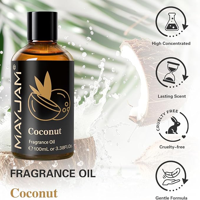 MAYJAM 100ML/3.38FL.OZ Coconut Fragrance Oils with Glass Dropper, Essential Oils for Diffusers for Home, Long Lasting Scented Oils for Diffusers Soap Candle Making