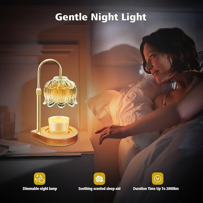 Electric Lamp Candle Warmer with Timer - Dimmable Candle Warmer Lamp, Gifts for Birthdays Valentine's Day, Flower Wax Warmer Candle Lamp for Home Decor, Farmhouse, Clear