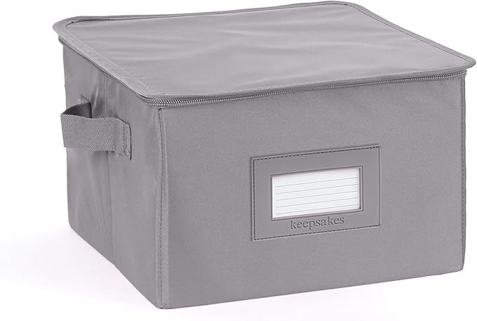 Covermates Dish Storage Box – China & Dinner Plate Storage Container with Dual Zippers, Reinforced Handles, ID Window & Stackable Structured Walls for Dishware Organization, Graphite