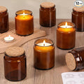 Lanttu 12 Pack Amber Candle Jars for Making Candles, 7.5oz Glass Jars with Wooden Lids and Labels, Candle Making Supplies Candle Containers for Home DIY, Gifts, Table Decor