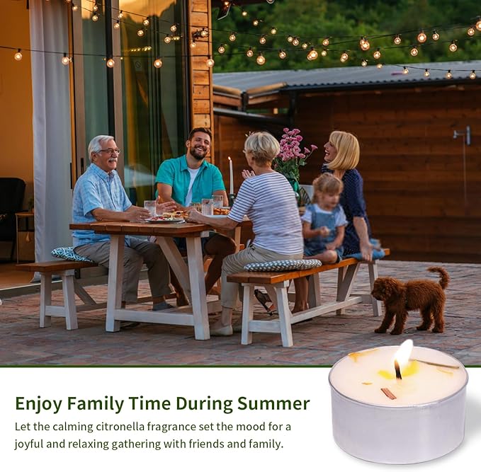 16 Pcs 6H Citronella Tealight Candles Indoor Outdoor, Decorative Scented Tealight Candles with 100% Palm Wax Base & Dried Lemongrass, Smokelss for Patio, Home, Outside Use