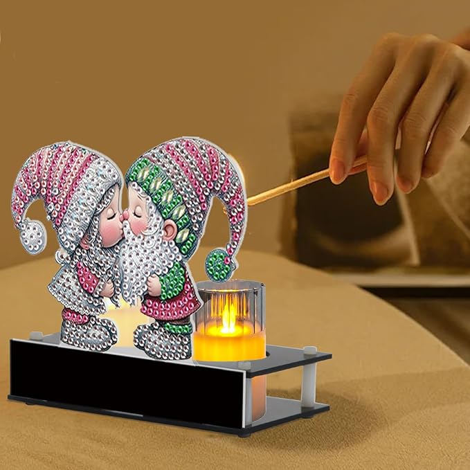 TDFERAN Diamond Painting Candlestick Holders 12x11cm Christmas Paint by Numbers Kit for Adults Candle Holders Dining Table Decor Holder for Table Candle Sticks Decor Christmas Gnome
