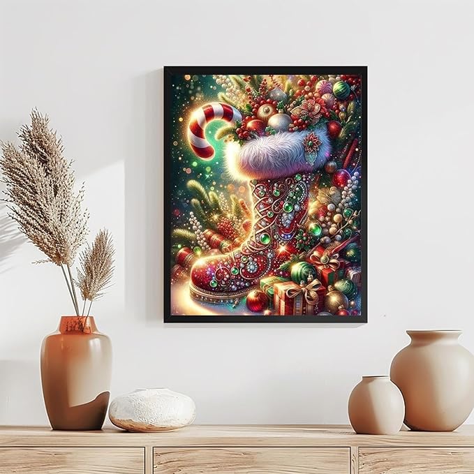 TCDZMYGS Christmas Paint by Numbers Kit for Adults Beginner,Boots Paint by Number Kits with Frame,DIY Acrylic Oil Painting by Numbers for Home Wall Decor 9.5 x 11.8 inch