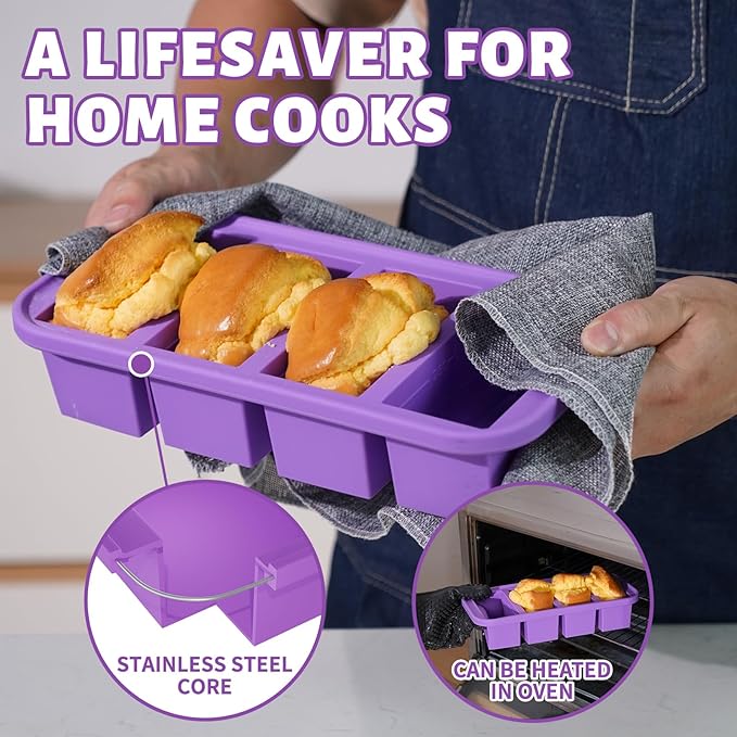 SHIKORI Silicone Freezer Molds With Lids, Easy Meal Prep Container and Kitchen Storage Solution, Silicone Molds for Food, Soup, Smoothie Storage and More (Purple-4 Cup)