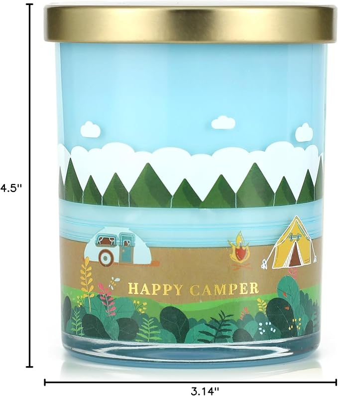 Happy Camping Candle,Fresh Forest Scented Candles,Candles for Home Decor,Summer Vacations Gifts for Friends,Adventure Lover,Travel,Climber,Hiker,Soy Wax Candle,10oz