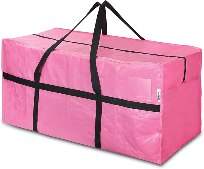 WORKPRO 1 Pack 66 Gallon Extra Large Moving Bag with Zippers, Carry Handles, Heavy-Duty, Water-Resistant Storage Totes for Moving & Space-Saving Organization, Pink
