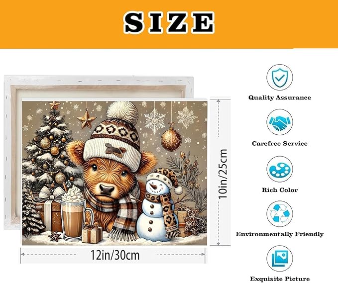 TCDZMYGS Christmas Paint by Numbers Kit for Adults Beginner,Highland Cow Paint by Number Kits with Frame,DIY Acrylic Oil Painting by Numbers for Home Wall Decor 9.5 x 11.8 inch