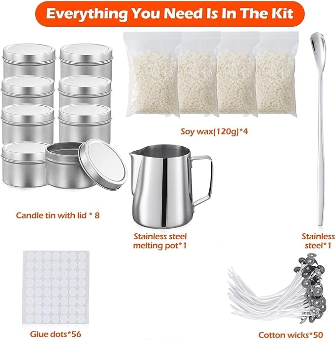 DIY Wax Candle Making Kit, Fragrant Candle Making Kit, 50 Candle Machines, 8 Pots, Handmade Candles and Craft Supplies for Beginners TH0JY-1210