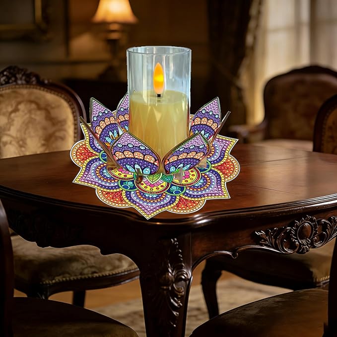 5D DIY Diamond Art Painting PVC Flower Candle Holders Tealight/Tea Light/Votive Candle Holder, for Table Centerpiece Home Décor Party Wedding Dinning-Flower-4