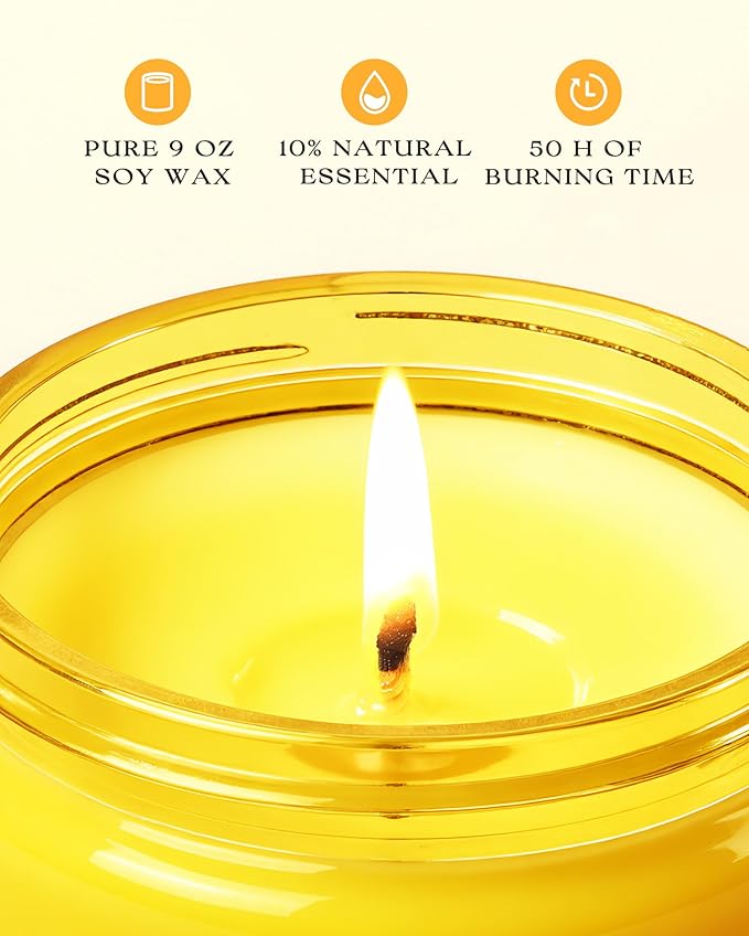 AOOVOO 4 Pack Citrus Lemon Odor Eliminating Highly Fragranced Candle - Eliminates 95% of Pet, Smoke, Food, and Other Smells Quickly, Non Toxic Air Freshing Soy Candle