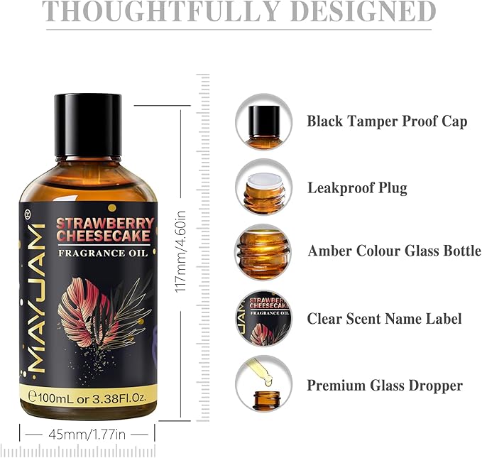 Strawberry Cheesecake Fragrance Oil Essential Oil, MAYJAM 3.38FL.OZ Strawberry Cheesecake Oil for Diffusers for Home, Long Lasting Scented Oils for Soap Candle Making - 100ML