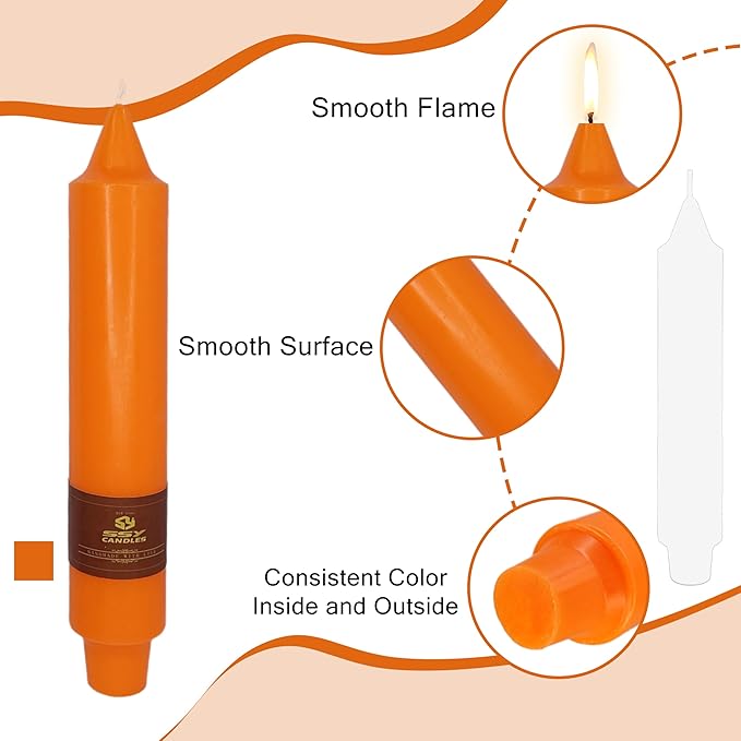Unscented Taper Candle 4 PCS Orange Candle 7 inch Colored Candlesticks Smokeless Candle for Halloween Thanksgiving Day Dinner Household Décor Candlesticks