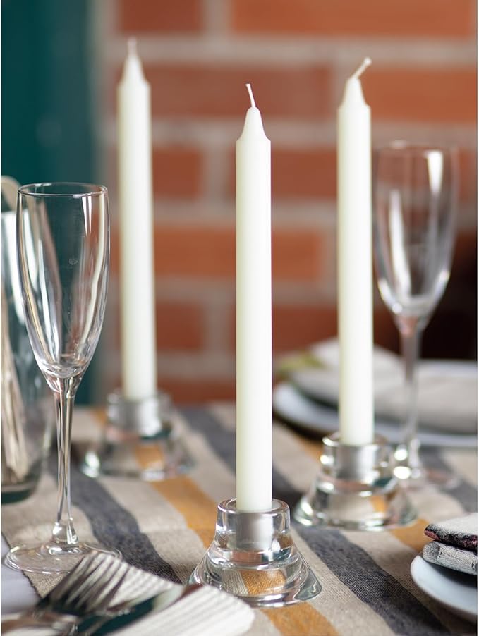 CANDWAX Ivory Taper Candles Pack of 4 - Slow Burning Dripless Unscented Straight Candles 10 inch - Ideal for Dinner Table - Smokeless Long Candlesticks