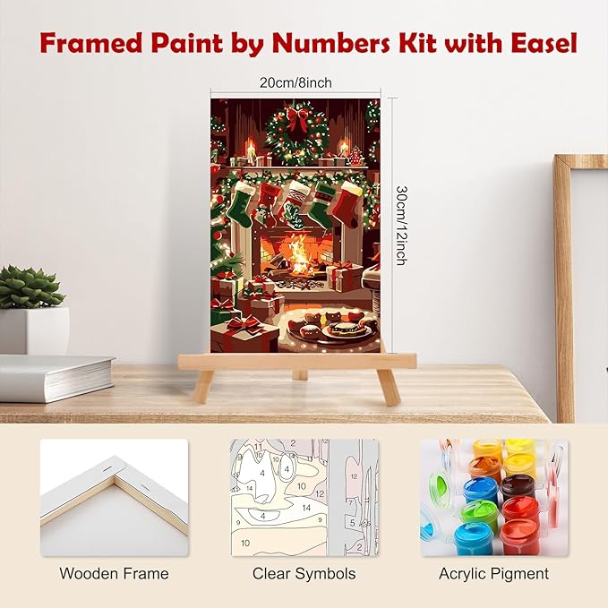 MOGTAA Christmas Paint by Numbers Kit for Adults Beginners with Frame, Christmas Socks Adult Paint by Number Kits on Canvas with Easel, Easy DIY Oil Painting Kits for Home Decor, 8x12in
