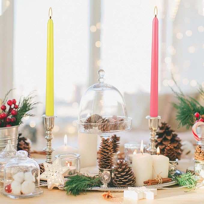 30 Pcs 10 Inch Dripless Taper Candles, Unscented Colorful Long Candles Sticks for Holiday Celebration Display, Home Decor, Dinner, Festival, and Party Decoration.