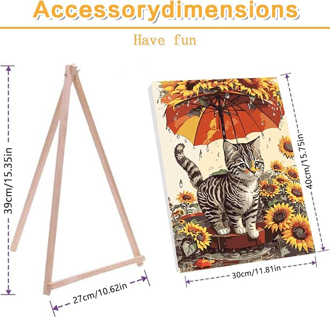 Meothan Framed Paint by Numbers Kits for Adults, Cat Paint by Numbers for Adults Beginners, Sunflower Paint by Numbers Kits on Canvas with Framed for Home Wall Decor 12x16inch (with Easel)