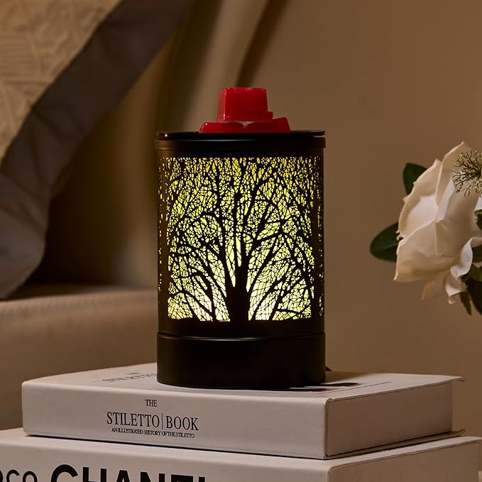 Enaroma Fragrance Wax Melts Warmer with 7 Colors LED Changing Light Classic Black Forest Design Scent Oil Candle Warmer for Home Black Tree Timer