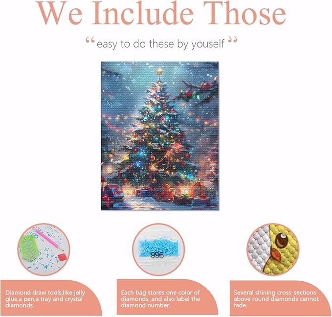 QZOTRXI Christmas Diamond Painting Kits for Adults,5D Christmas Tree Oil Painting Diamond Art Kits for Beginners,DIY Full Drill Round Diamond Gem Art Kits for Home Wall Decor 12x16 Inch