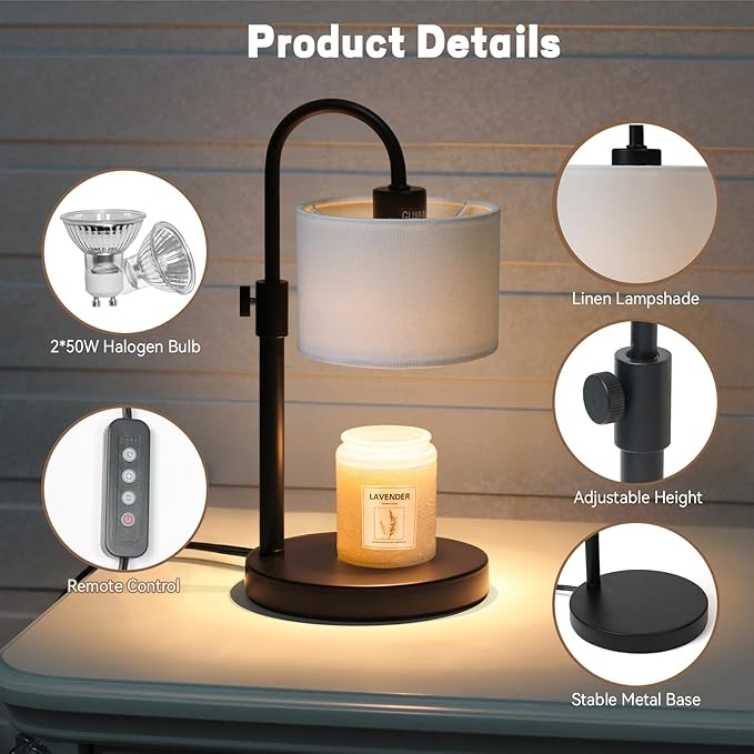 FINCMY Candle Warmer Lamp with Timer, Dimmable Candle Wax Warmer Candle Lamp Warmer with 2 Bulbs, House Warming Gifts Birthday Gifts for Women Bedroom Home Decor (White)
