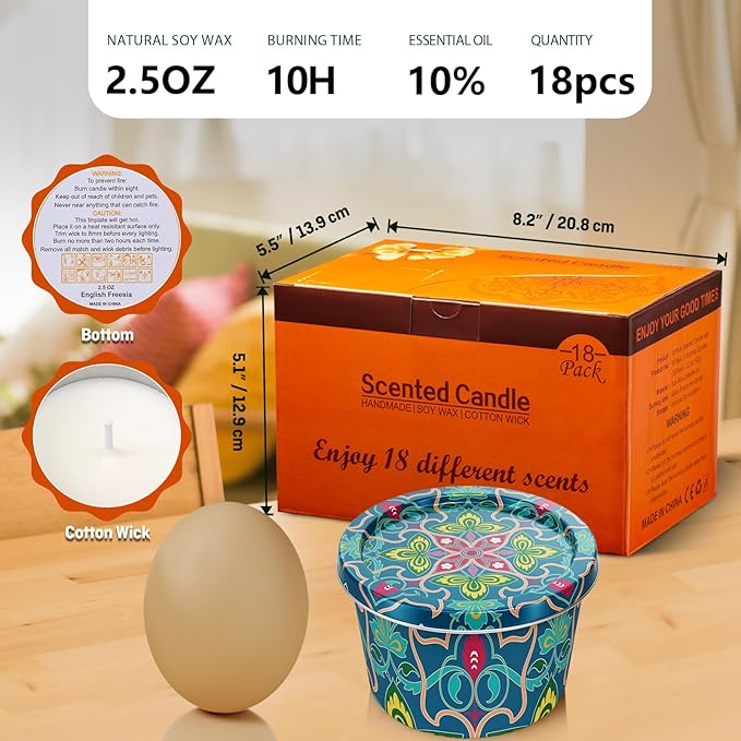 18-Pack Aromatherapy Candle Set - Travel-Size Scented Candles 2.5oz Each | 10+ Hour Relaxing Long-Lasting Burn | Fragrant Soy Candles for Home, Gifts, Meditation & Christmas (18scent)