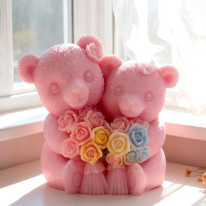 Tulip Flower Bear Heart Cylinder Candle & Resin Mold - Resin Casting Silicone Molds for Home Decor & Candle Making Wave Spiral Mold