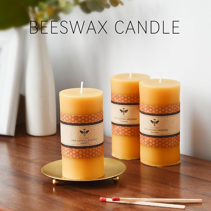 DEYBBY 2 x 4 inch Natural Beeswax Pillar Candles Set of 6, Smokeless Dripless Pure Beeswax Candle with Natural Scent for Room Decoration Prayer Party, Long Lasting Burn Time, Yellow Raw