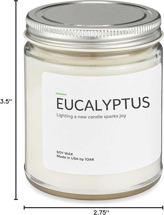 1OAK Eucalyptus Candle - Soy Wax Scented Candles (Eucalyptus) - Soy Candles for Home Scented - Long Burning Premium - Hand-Poured (7oz.)